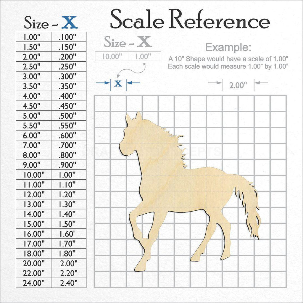 A scale and graph image showing a wood Horse craft blank