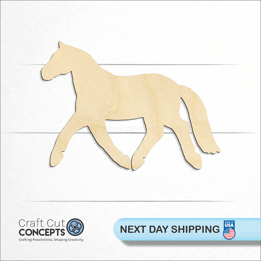 Craft Cut Concepts logo and next day shipping banner with an unfinished wood Horse craft shape and blank