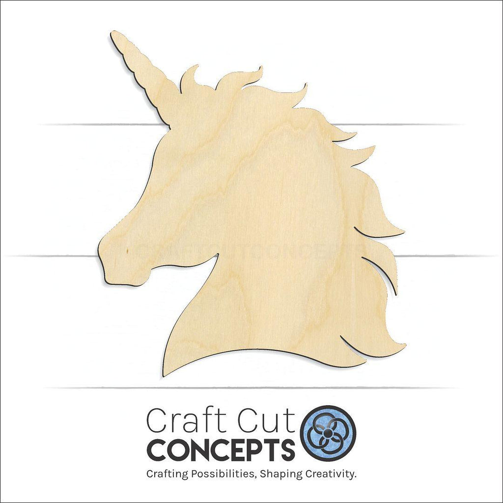 Craft Cut Concepts Logo under a wood Unicorn Head craft shape and blank