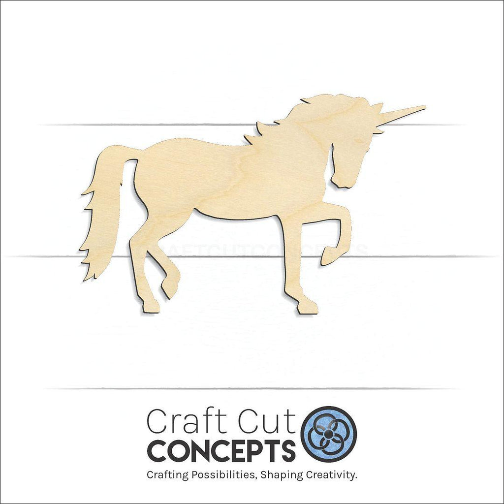 Craft Cut Concepts Logo under a wood Unicorn craft shape and blank