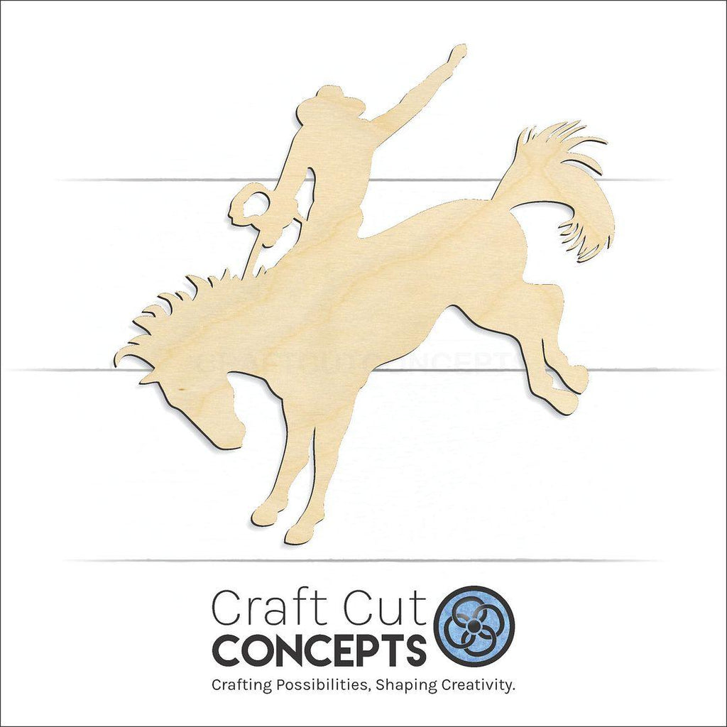 Craft Cut Concepts Logo under a wood Cowboy Bronco craft shape and blank