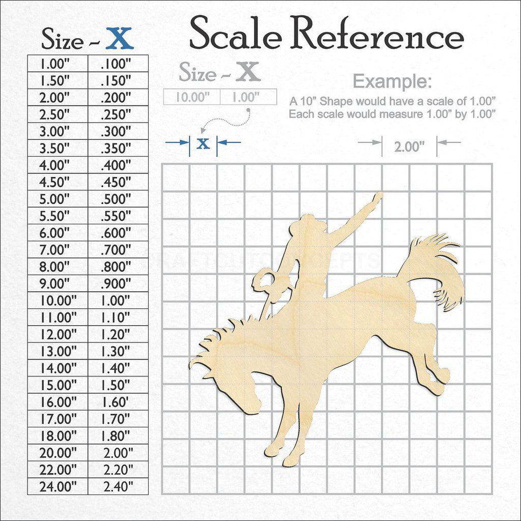 A scale and graph image showing a wood Cowboy Bronco craft blank