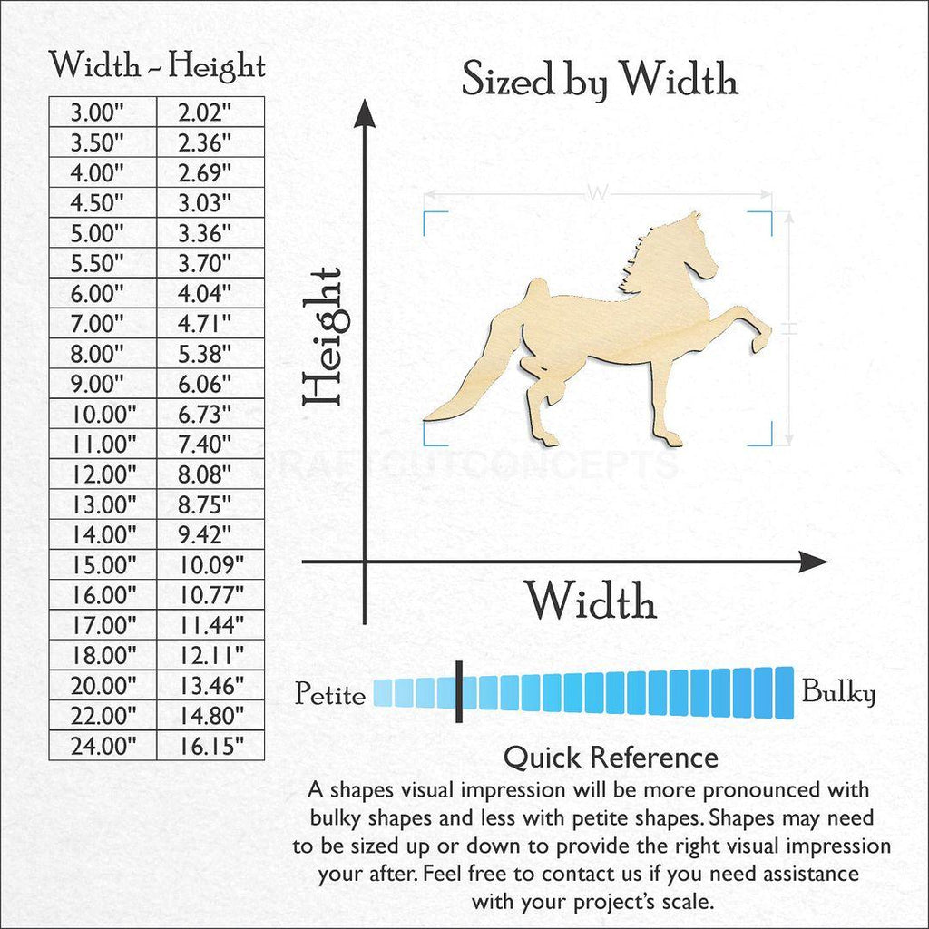 Sizes available for a laser cut Parade Horse craft blank