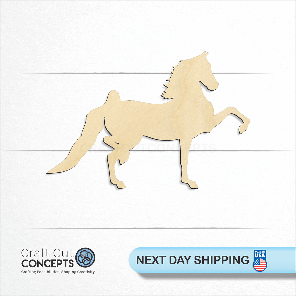 Craft Cut Concepts logo and next day shipping banner with an unfinished wood Parade Horse craft shape and blank