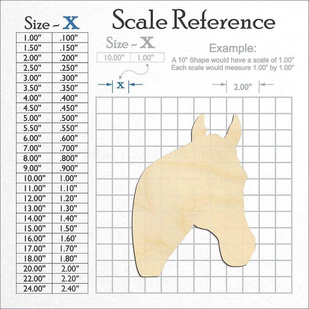 A scale and graph image showing a wood Horse Head craft blank