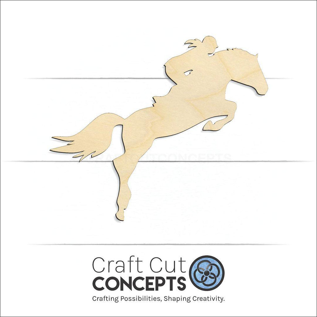 Craft Cut Concepts Logo under a wood Horse Rider Jumping craft shape and blank