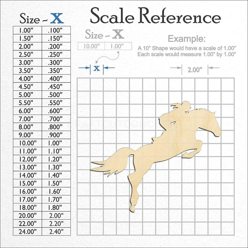 A scale and graph image showing a wood Horse Rider Jumping craft blank