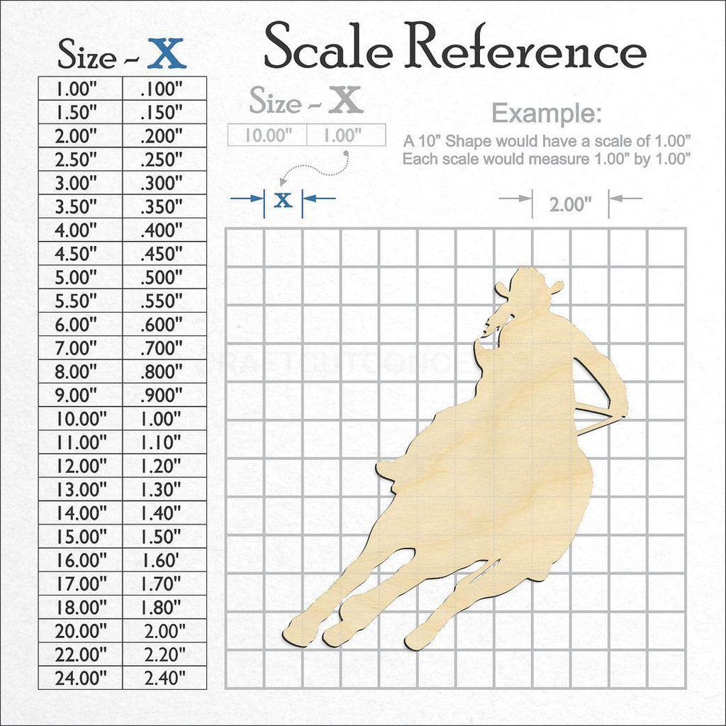 A scale and graph image showing a wood Horse Rider Jumping craft blank