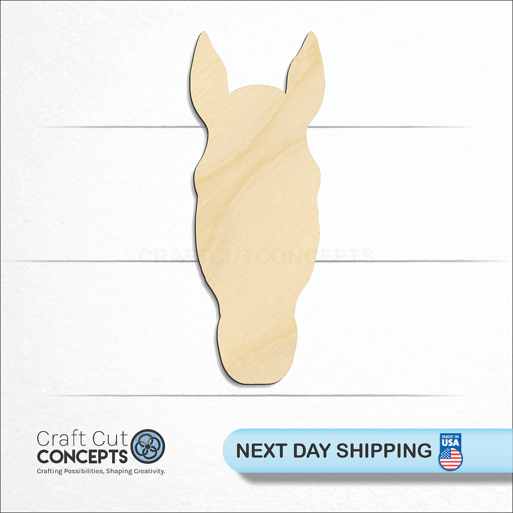 Craft Cut Concepts logo and next day shipping banner with an unfinished wood Horse Head craft shape and blank