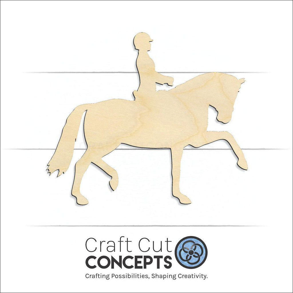 Craft Cut Concepts Logo under a wood Dressage Horse craft shape and blank