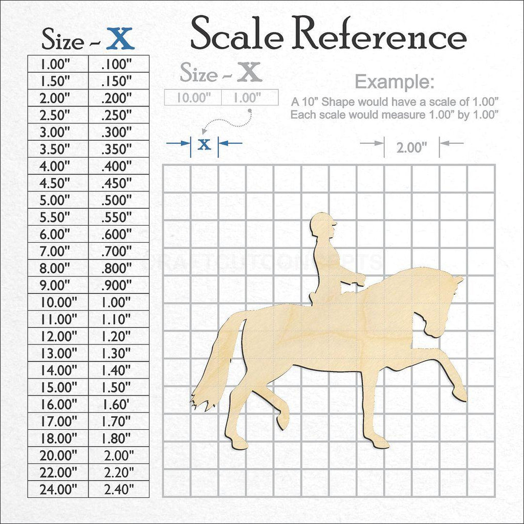 A scale and graph image showing a wood Dressage Horse craft blank