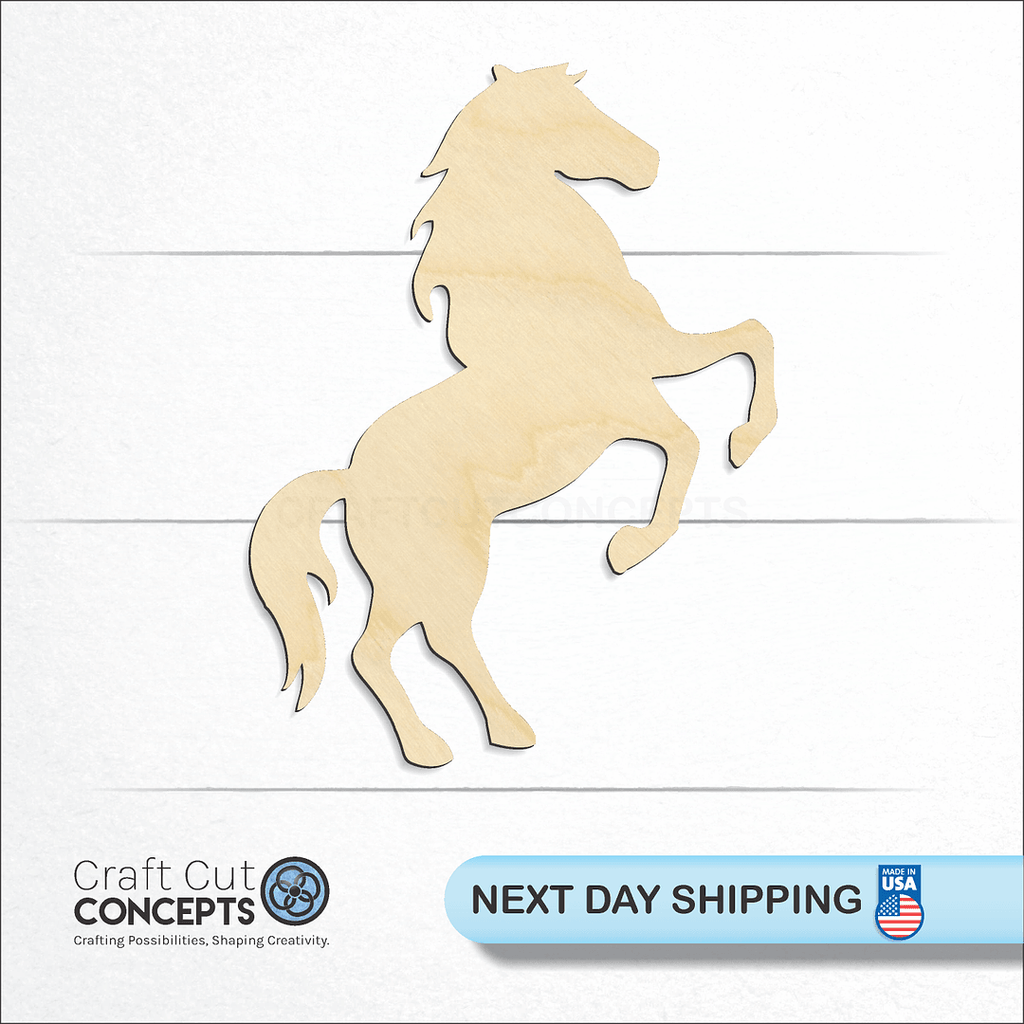 Craft Cut Concepts logo and next day shipping banner with an unfinished wood Horse craft shape and blank