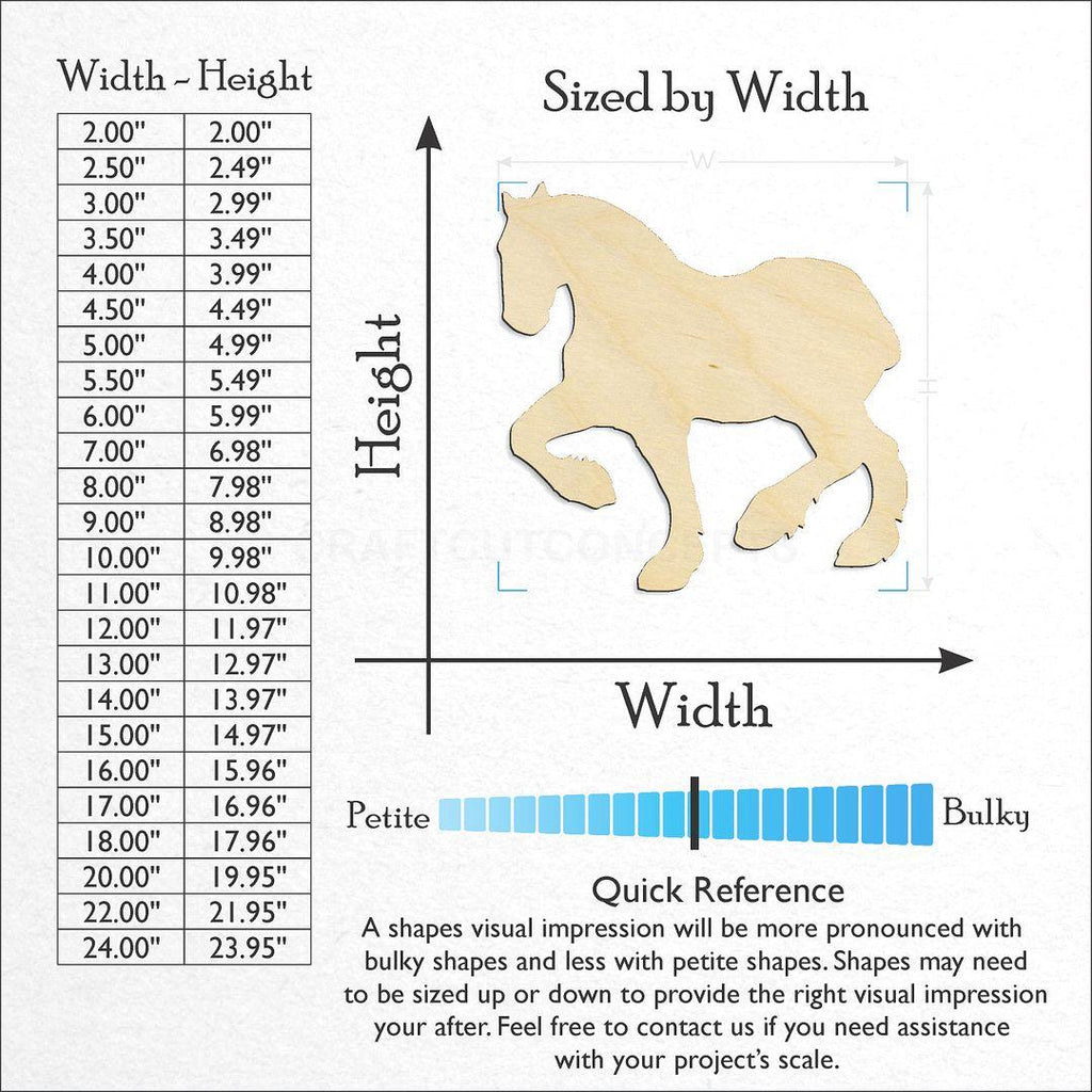 Sizes available for a laser cut Horse craft blank