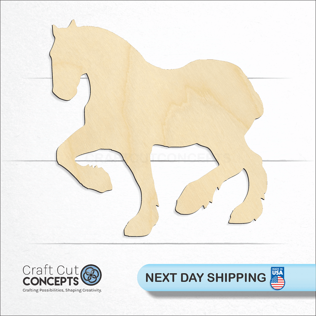 Craft Cut Concepts logo and next day shipping banner with an unfinished wood Horse craft shape and blank