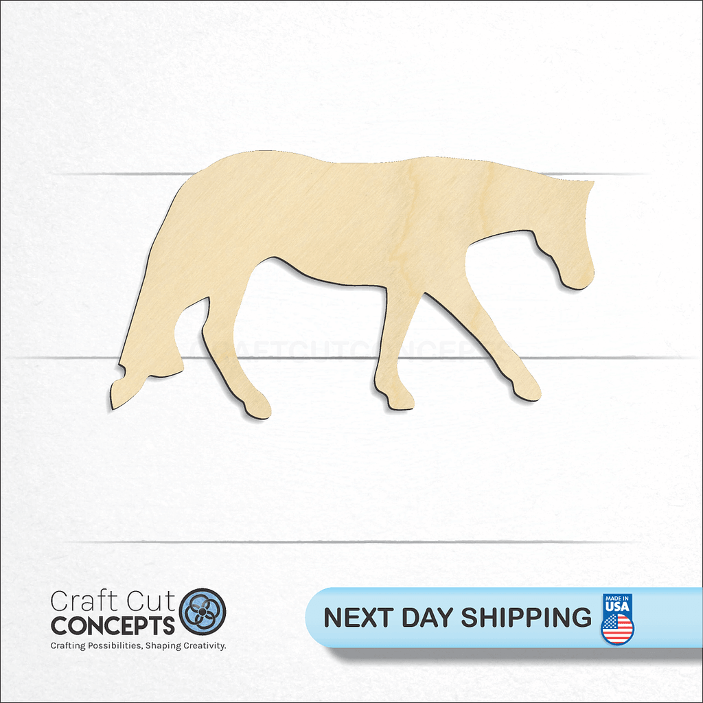 Craft Cut Concepts logo and next day shipping banner with an unfinished wood Horse craft shape and blank