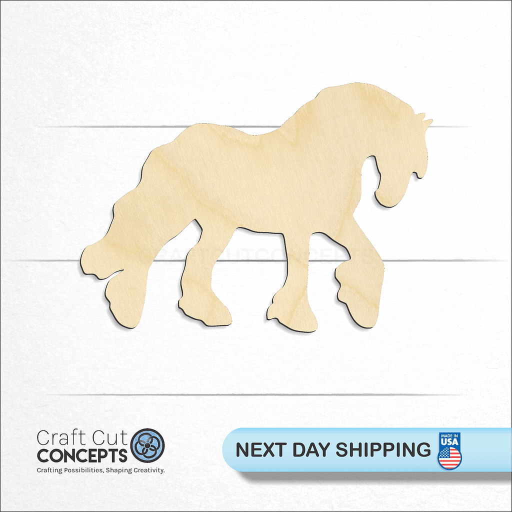 Craft Cut Concepts logo and next day shipping banner with an unfinished wood Gypsy Vanner craft shape and blank