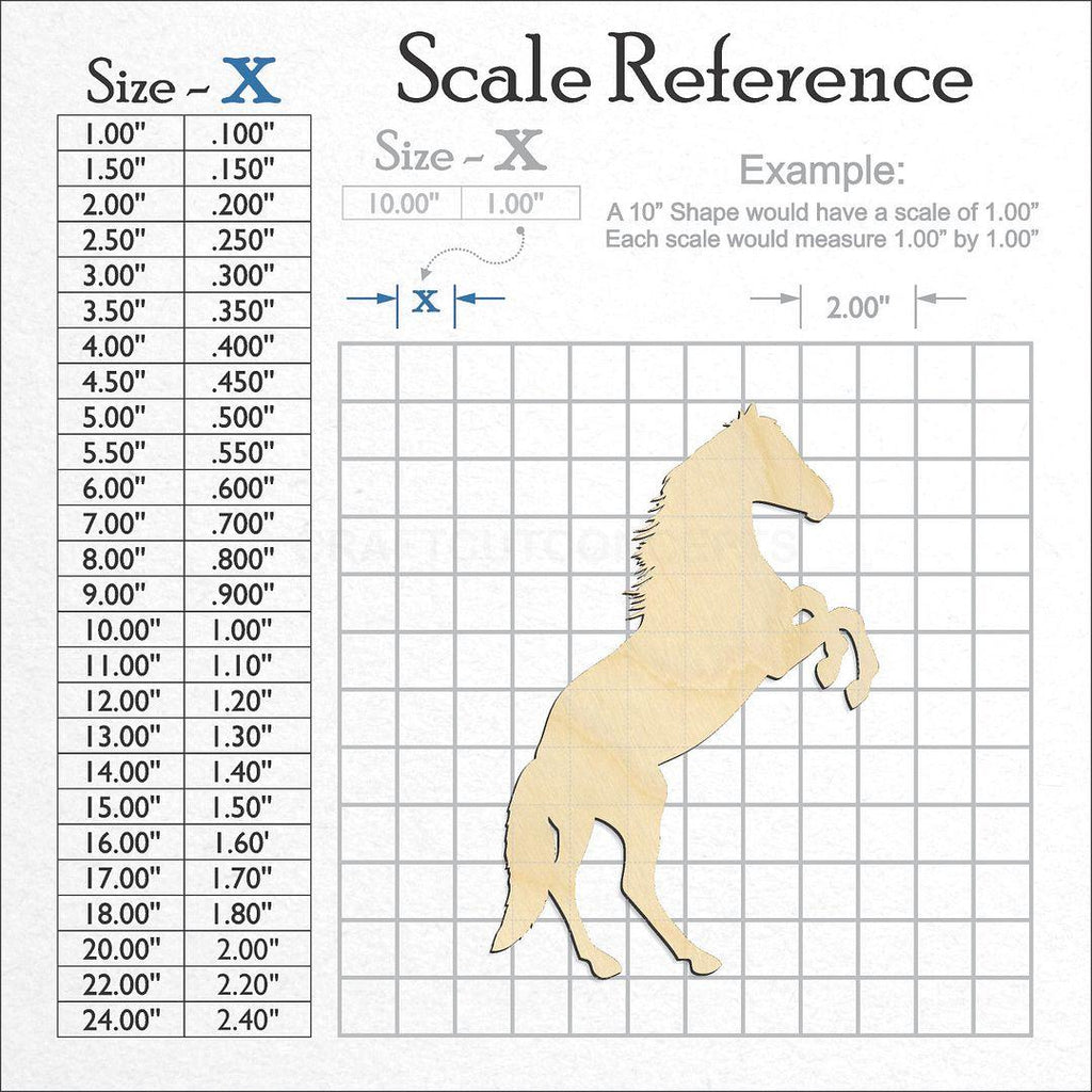 A scale and graph image showing a wood Rearing Horse craft blank