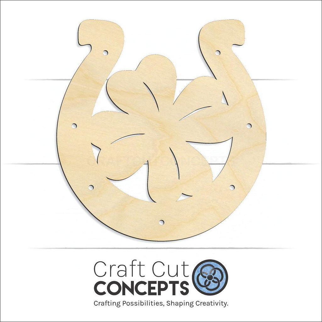 Craft Cut Concepts Logo under a wood Lucky Clover Horseshoe craft shape and blank