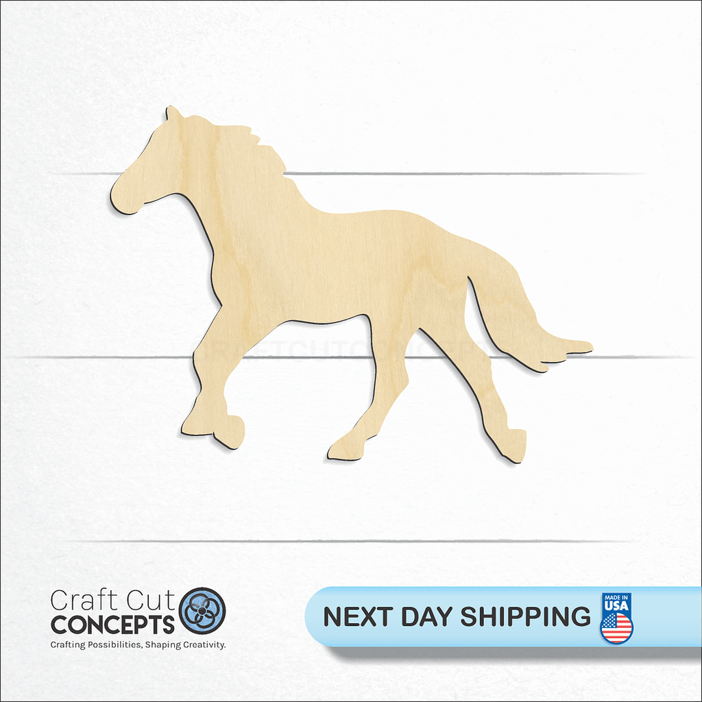 Craft Cut Concepts logo and next day shipping banner with an unfinished wood Horse craft shape and blank