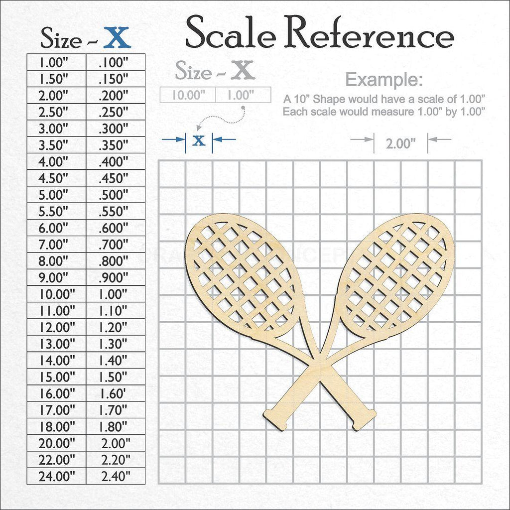 A scale and graph image showing a wood Sports - Tennis Racket Pair craft blank