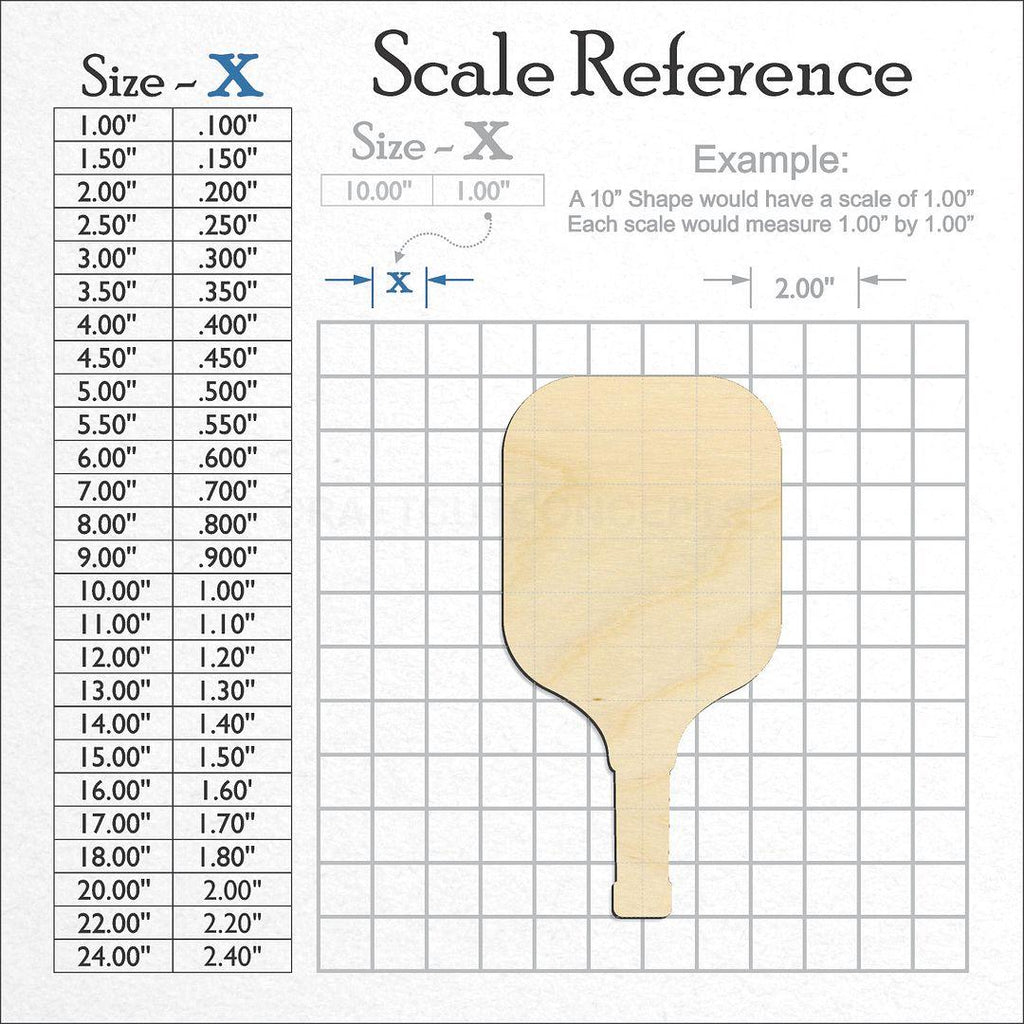 A scale and graph image showing a wood Sports - Pickle Ball Paddle craft blank