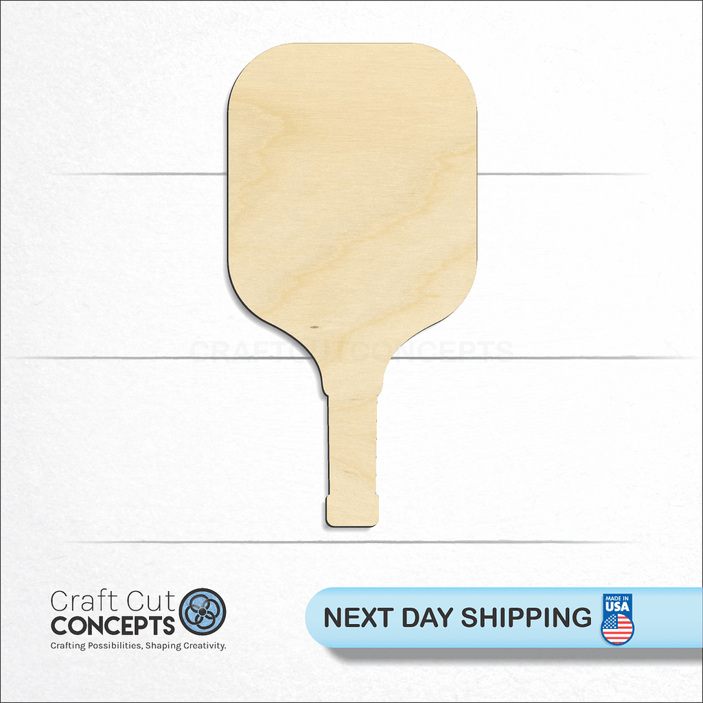 Craft Cut Concepts logo and next day shipping banner with an unfinished wood Sports - Pickle Ball Paddle craft shape and blank