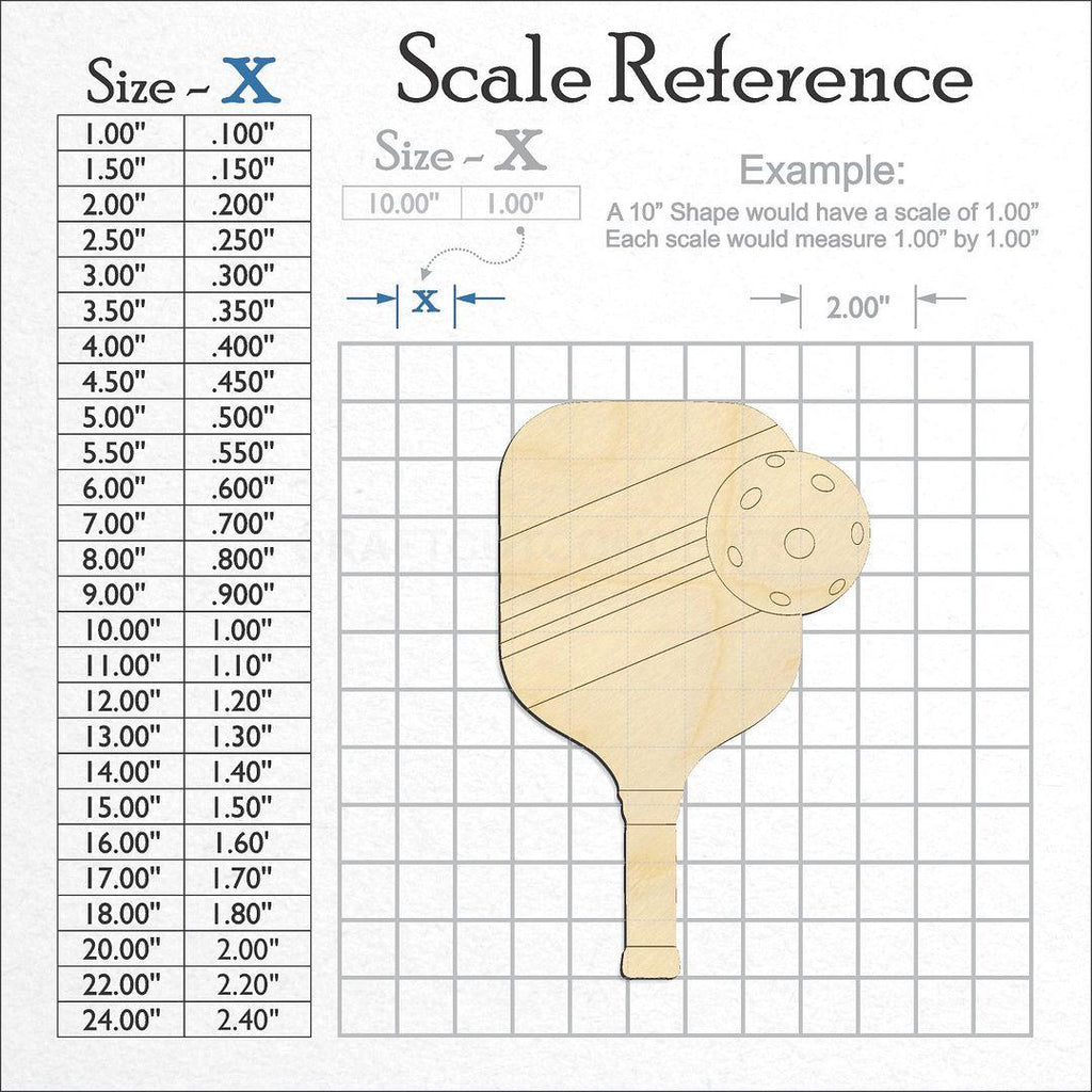 A scale and graph image showing a wood Sports - Pickle Ball Paddle craft blank