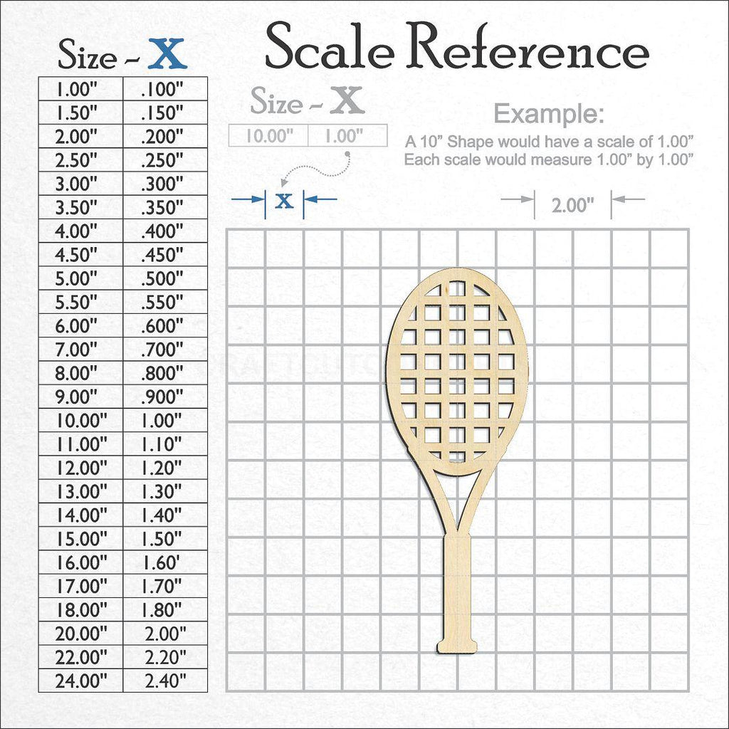 A scale and graph image showing a wood Sports - Tennis Racket craft blank