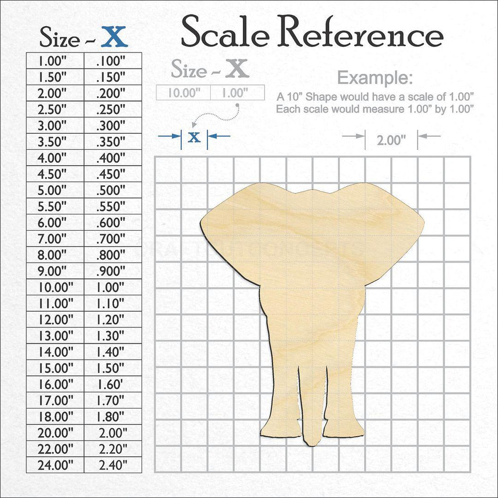 A scale and graph image showing a wood Elephant -2 craft blank