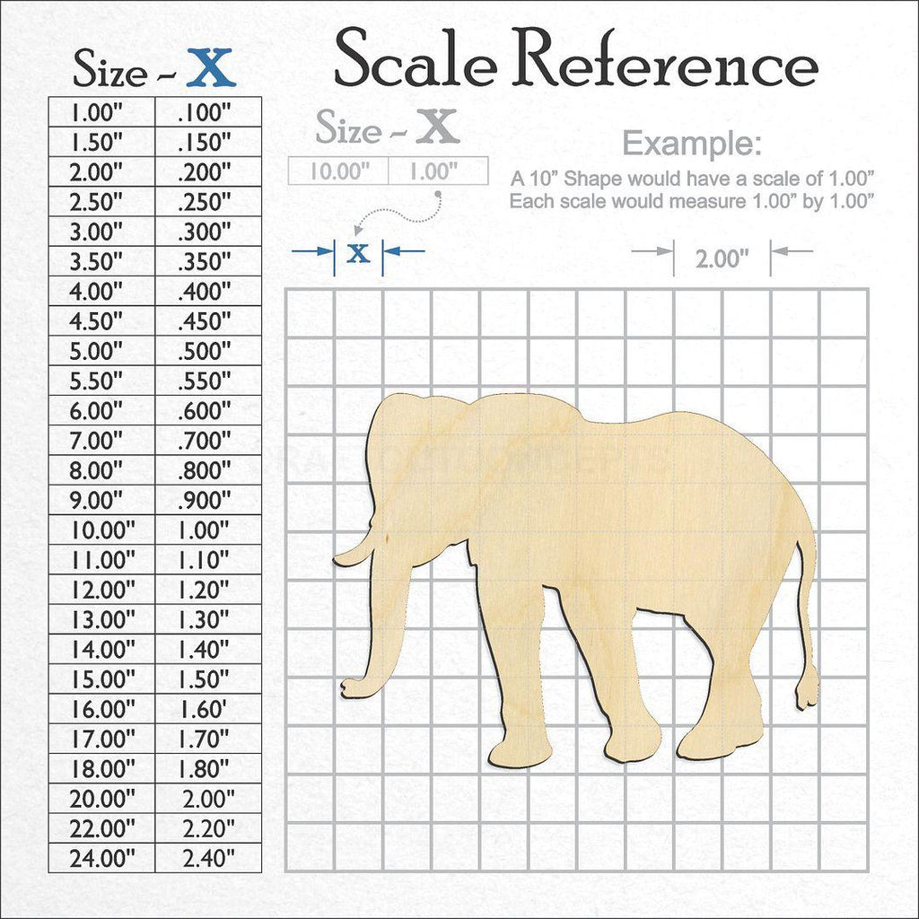 A scale and graph image showing a wood Elephant -3 craft blank