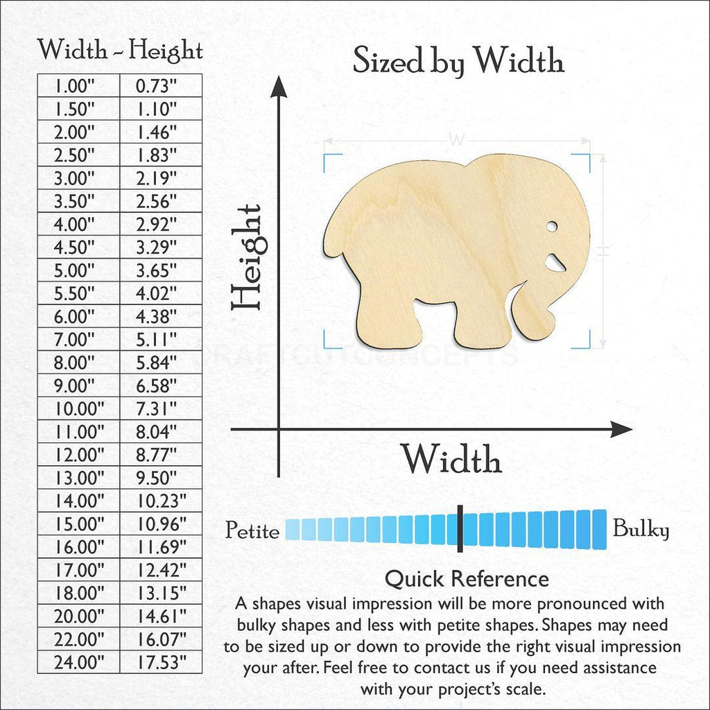 Sizes available for a laser cut Elephant -4  craft blank