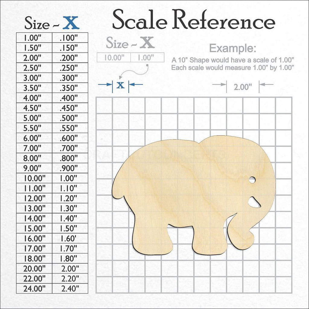 A scale and graph image showing a wood Elephant -4  craft blank