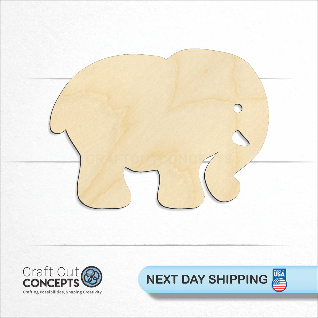 Craft Cut Concepts logo and next day shipping banner with an unfinished wood Elephant -4  craft shape and blank