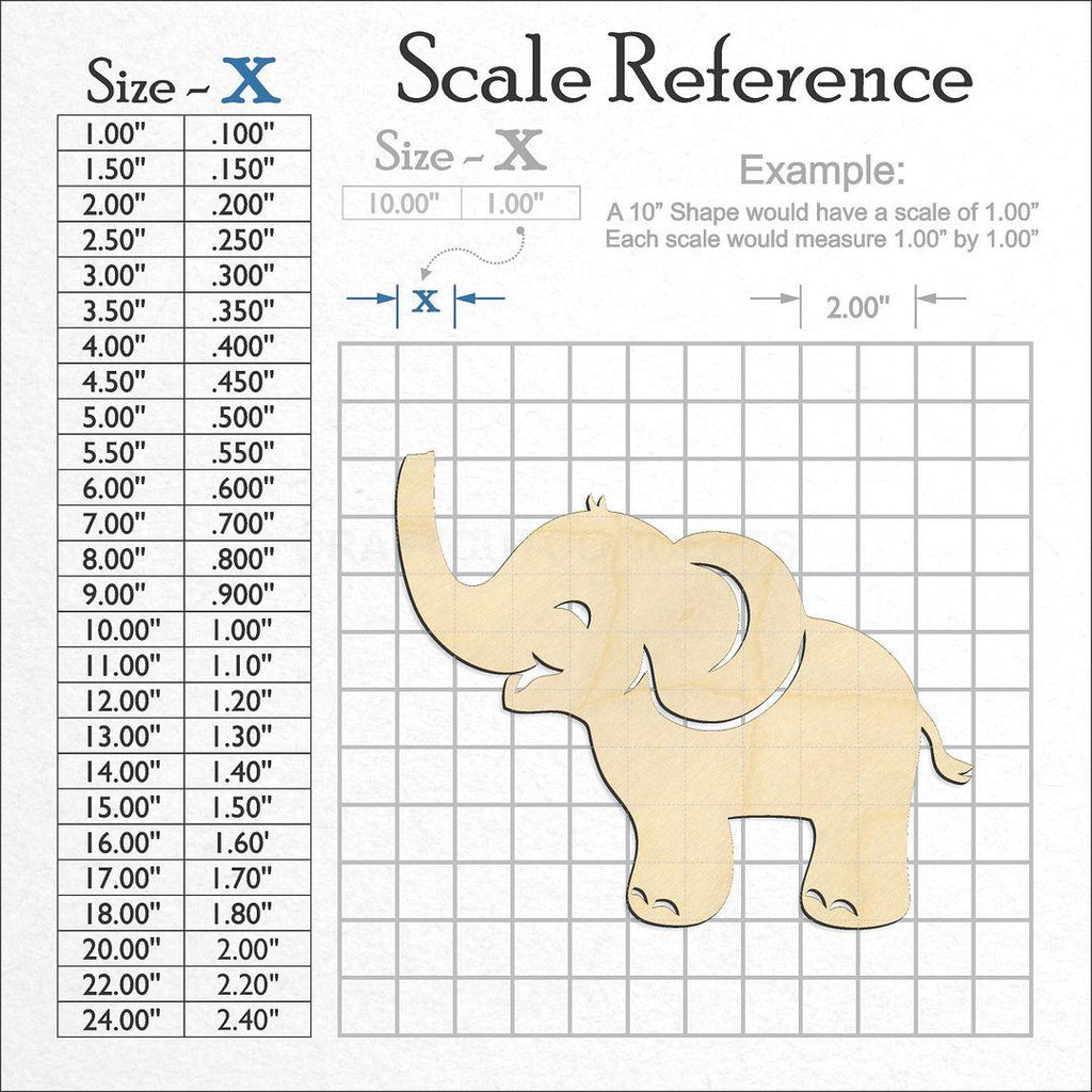 A scale and graph image showing a wood Elephant craft blank