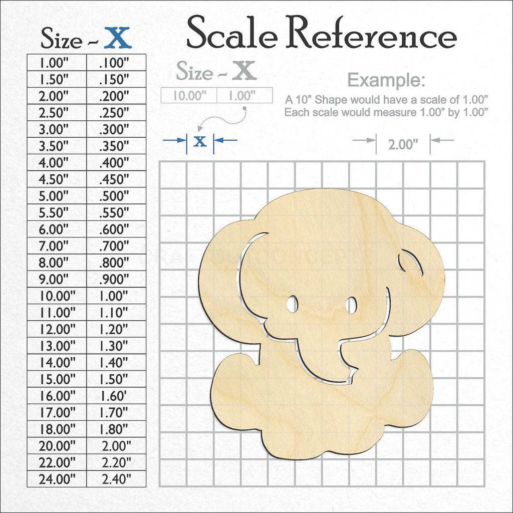 A scale and graph image showing a wood Elephant craft blank