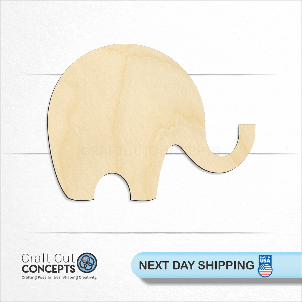 Craft Cut Concepts logo and next day shipping banner with an unfinished wood Elephant craft shape and blank