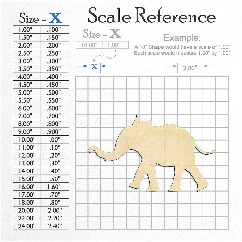 A scale and graph image showing a wood Elephant craft blank