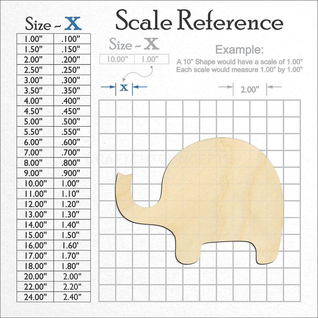 A scale and graph image showing a wood Elephant craft blank