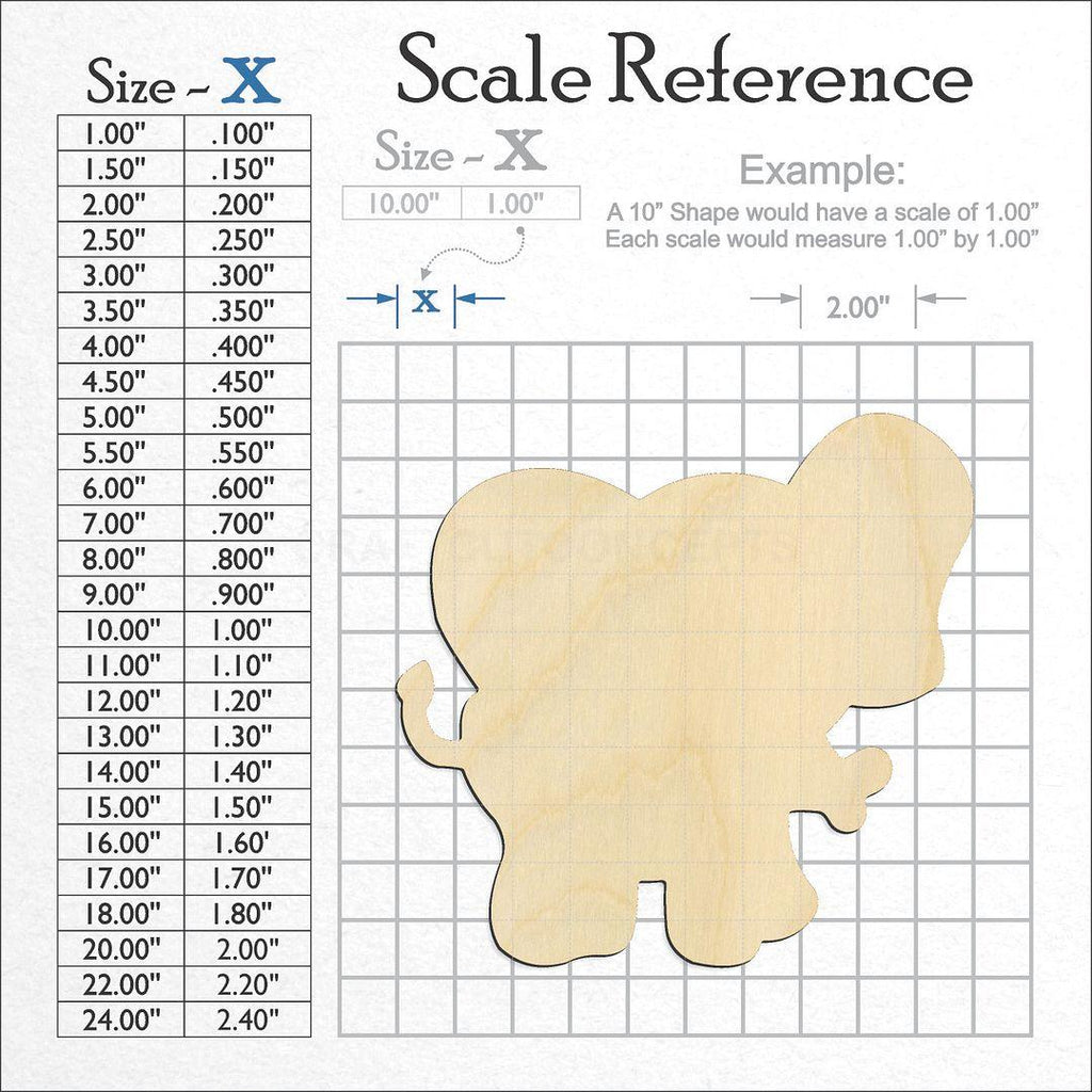 A scale and graph image showing a wood Cute Elephant craft blank