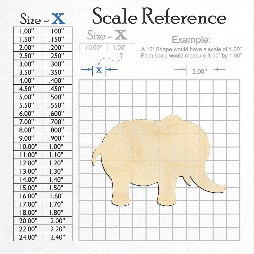 A scale and graph image showing a wood Cute Elephant craft blank