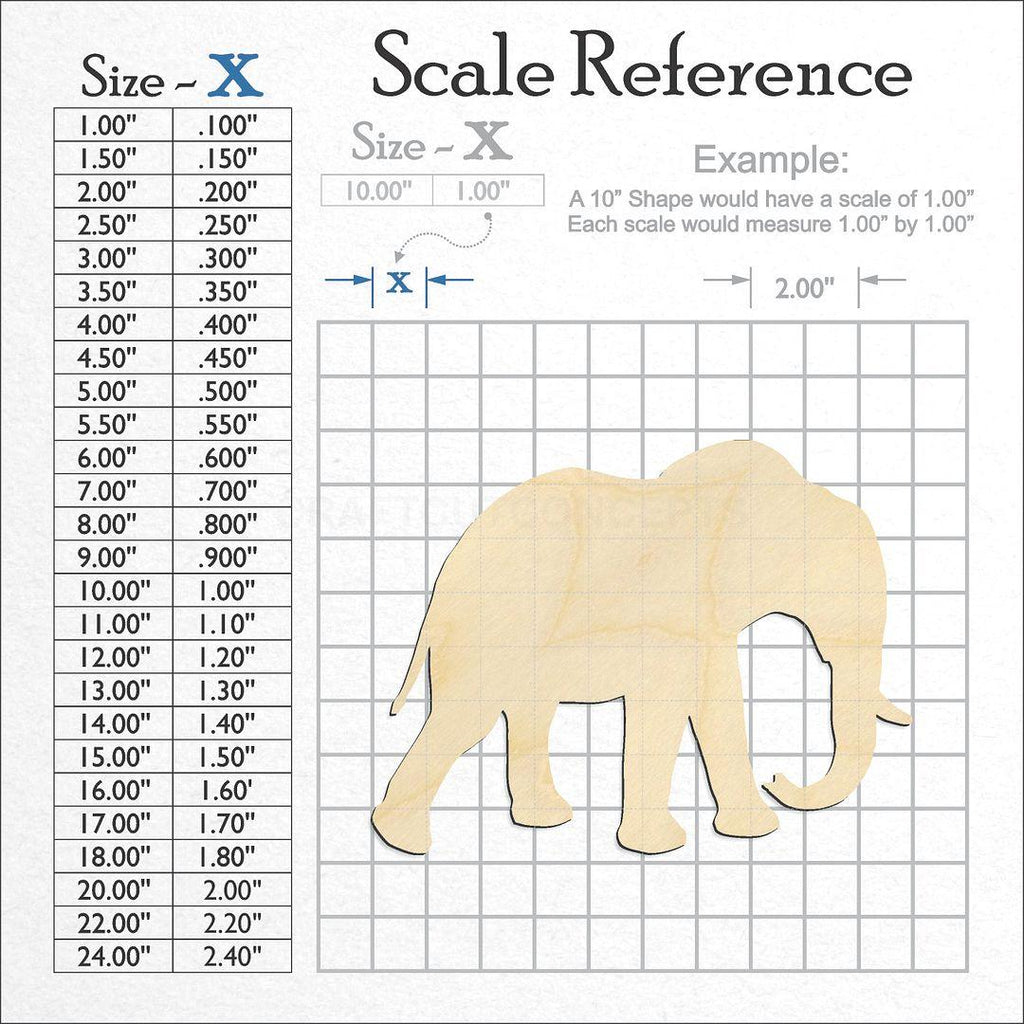 A scale and graph image showing a wood Elephant craft blank