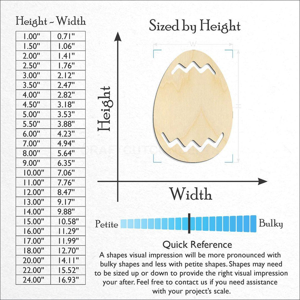 Sizes available for a laser cut Easter Egg craft blank