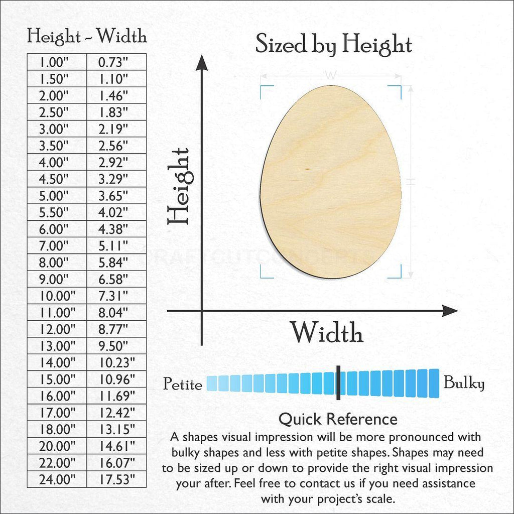 Sizes available for a laser cut Egg craft blank