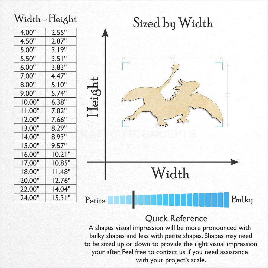 Sizes available for a laser cut Dragon-2 craft blank