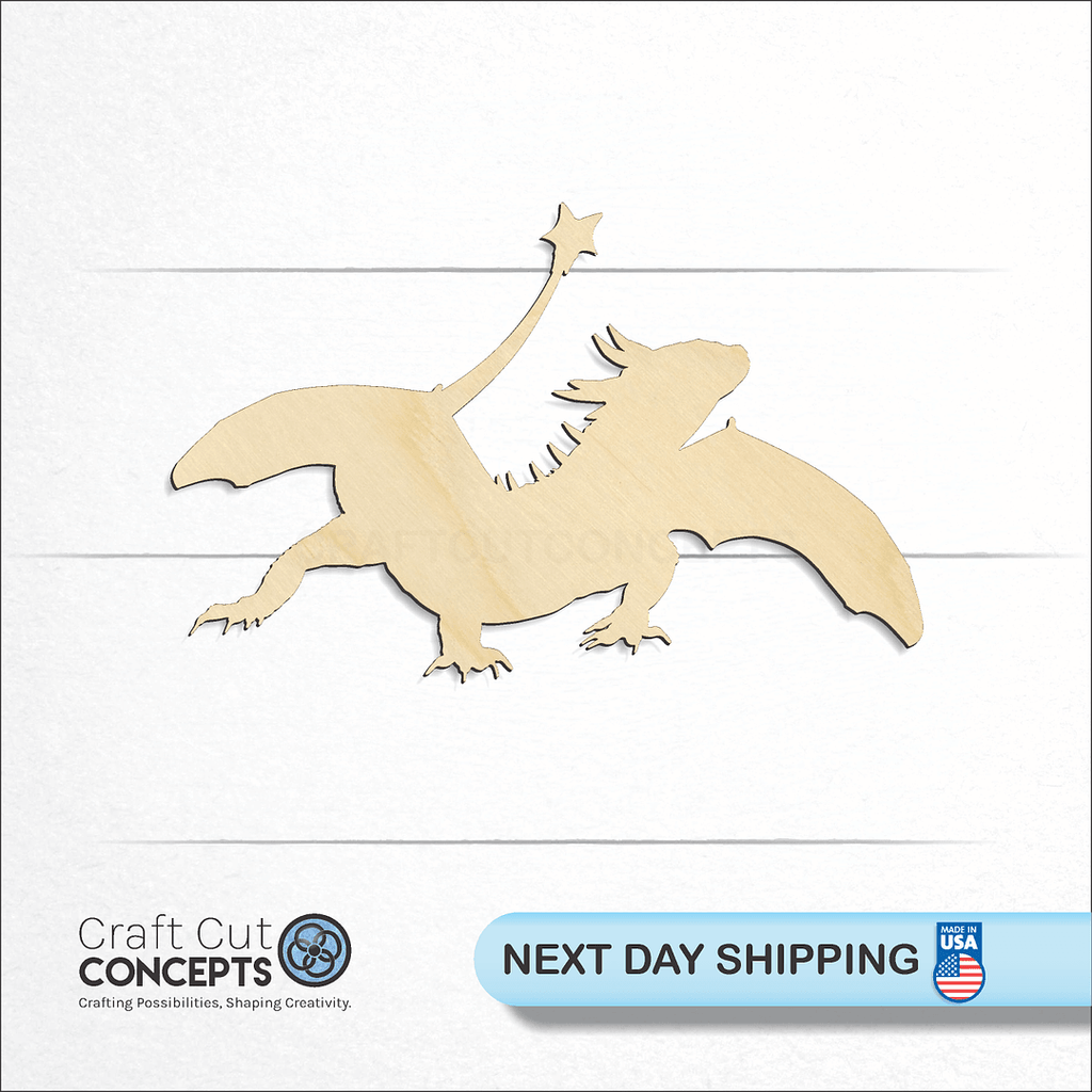 Craft Cut Concepts logo and next day shipping banner with an unfinished wood Dragon-2 craft shape and blank