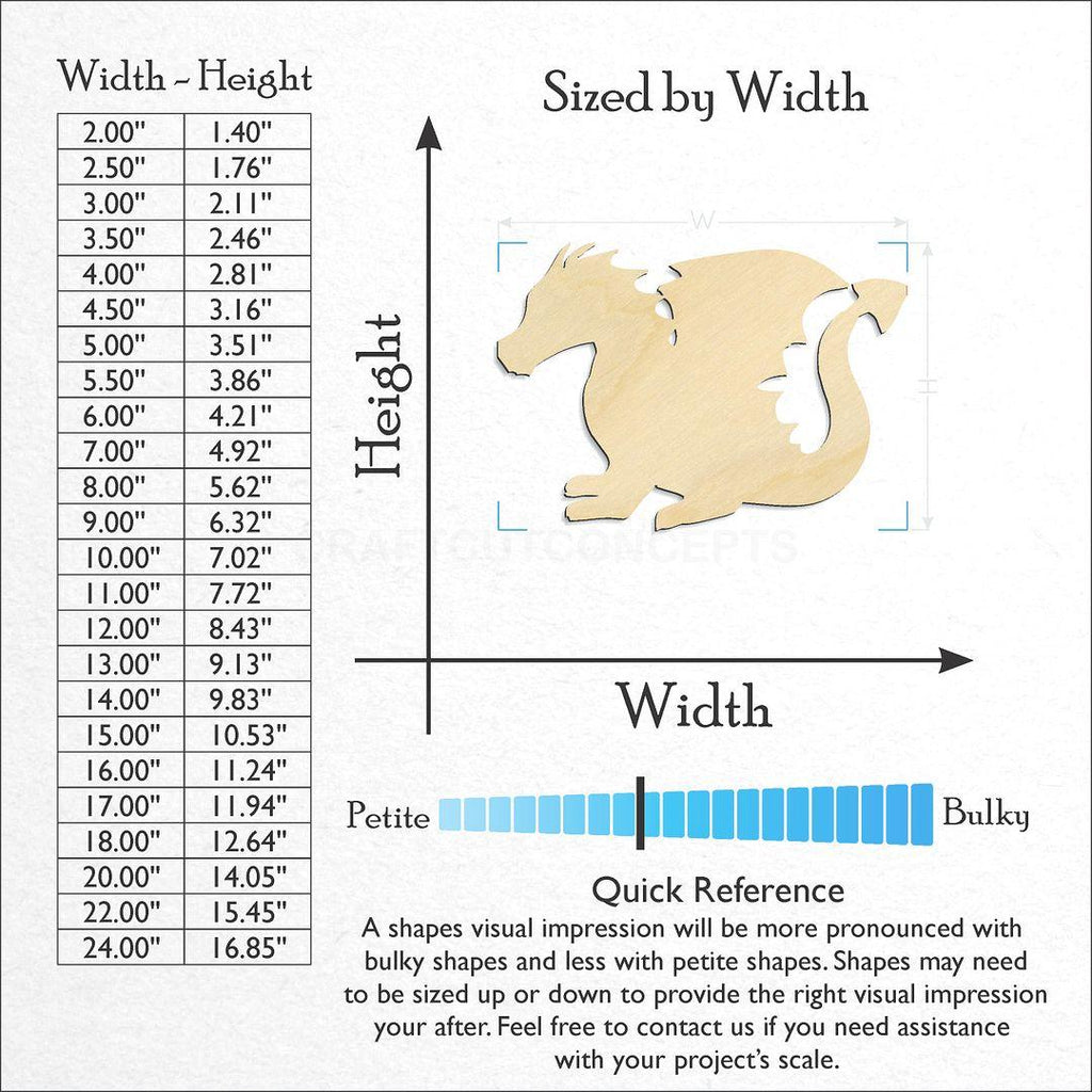 Sizes available for a laser cut Dragon -3 craft blank