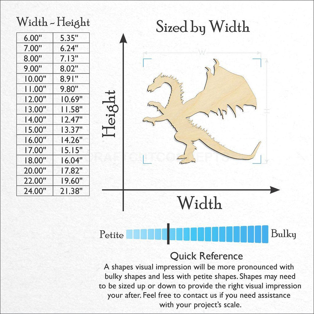 Sizes available for a laser cut Dragon -4 craft blank