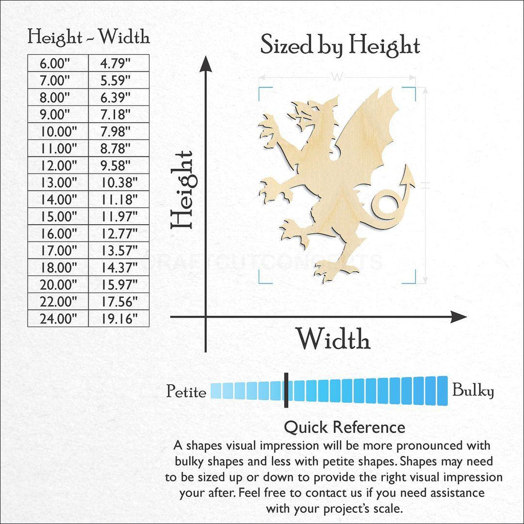 Sizes available for a laser cut Dragon -5 craft blank