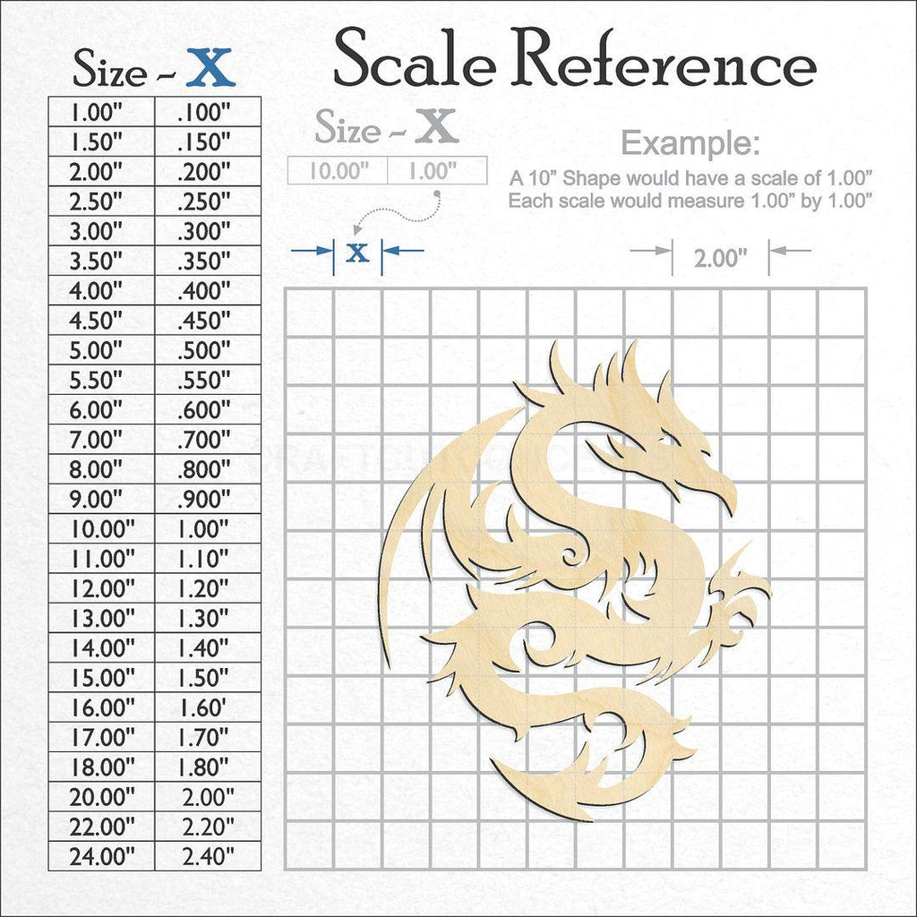 A scale and graph image showing a wood Dragon -6 craft blank