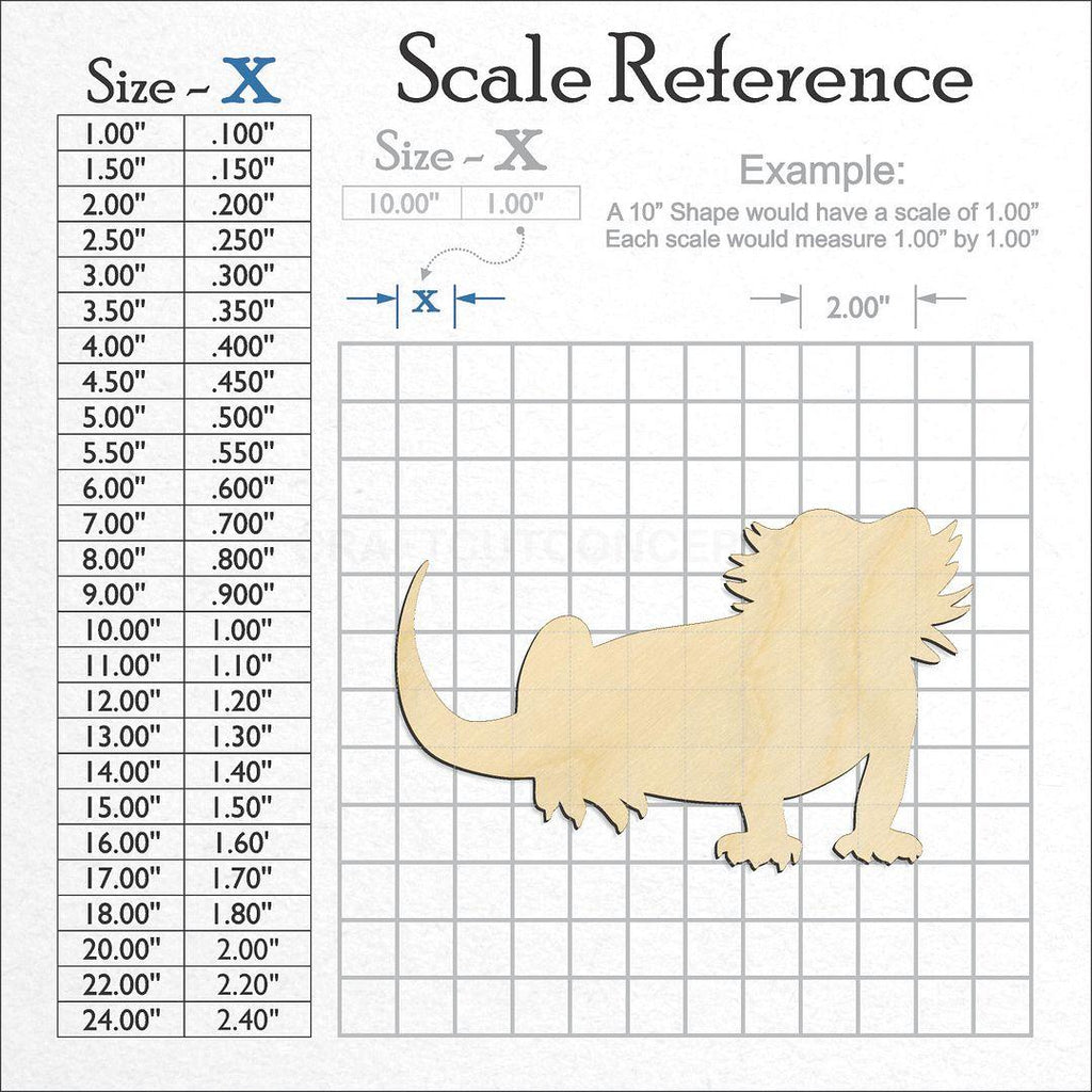 A scale and graph image showing a wood Bearded Dragon craft blank